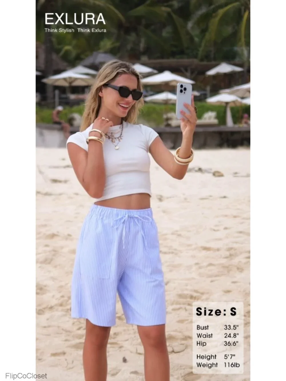 Womens Striped Bermuda Shorts Cotton Linen Drawstring Summer Beach Vacation